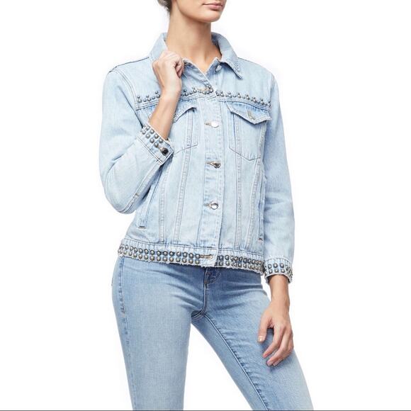 Good American Jackets & Blazers - Good American Light Wash Grommet Studded Denim Jacket